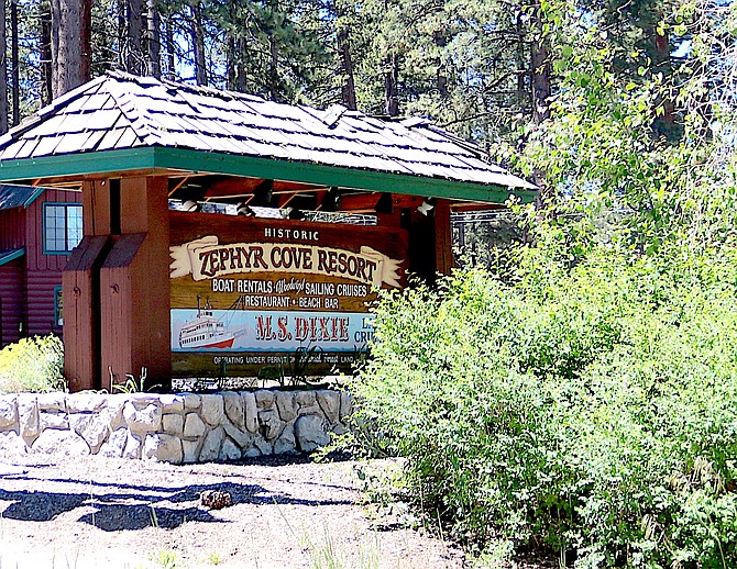 The sign to Zephyr Cove Resort at Lake Tahoe.