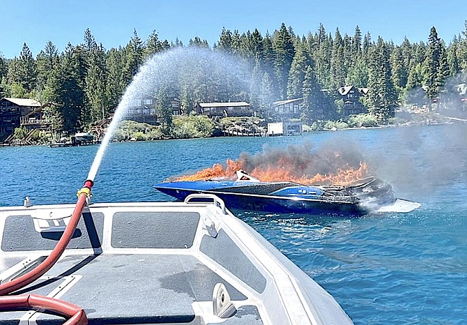 A photo of a boat fire posted by the Placer County Sheriff's Office.