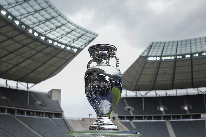 The Euro 24 trophy is shown at Olympic Stadium in Berlin in April.