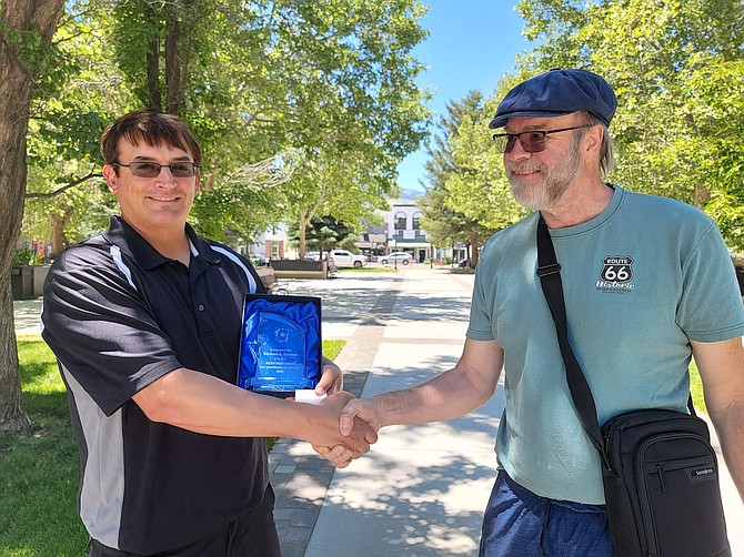 Michael K. Falciani, left, with ACES founder Stephen H. Provost in front of the Capitol on June 13.