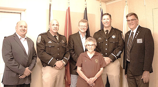 Assemblyman Ken Gray, Undersheriff Ron Elges, Rep Mark Amodei, Elk Bev Anderson, Sheriff Dan Coverley and Exalted Ruler Gary Beadle.