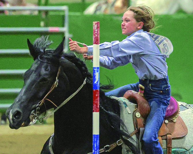 Fallon’s Stella Lee competes in the qualifications to the National Junior High Finals Rodeo.