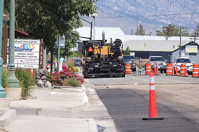 Work on southbound Highway 395 made it to 1st Street in Minden and night paving is underway through downtown in preparation for opening over the Fourth of July holiday.