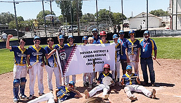 The Winnemucca Junior All Stars captured the District 3 championship with a 6-5 win in eight innings against Walker River. The team includes Keston Unrein, Dyson Curry, Anthony Sims, Conner Strong, Odyn Santos, Tyler Sanders, Jaxson Morgan, Manny Herrera, Raymond Gallio, Jimmer Backus, Julian Velencia, Jaykub Esquibel and Caedon Entwistle. They are coached by Darrel Unrein, Kevin Gallio and Jaime Valencia.