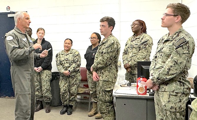 Rear Adm. Doug Verissimo, commander, Naval Air Force Atlantic, recently met with sailors at Naval Air Station Fallon.