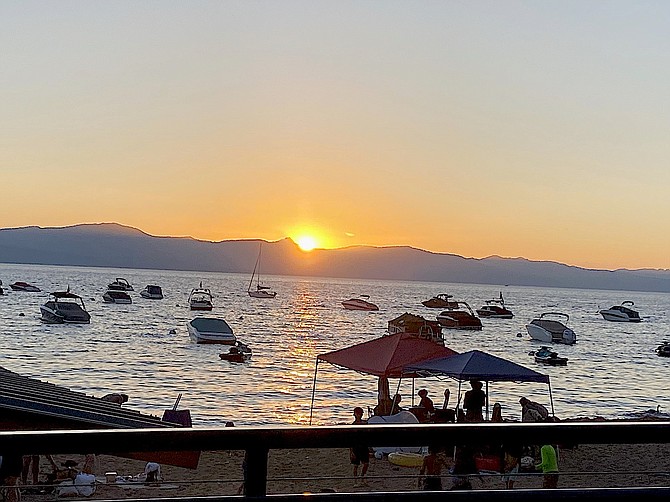 Boats moored for the evening as the sun sets over Lake Tahoe on Saturday.
Photo special to The R-C by Sharon Calvert.