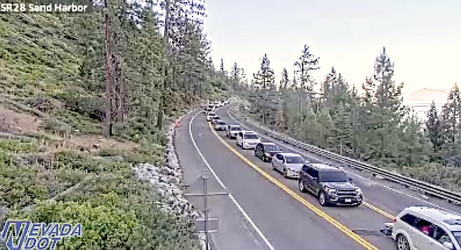 This is a still from the traffic camera at Sand Harbor at 7 a.m. today. Expect more of the same all around Lake Tahoe.