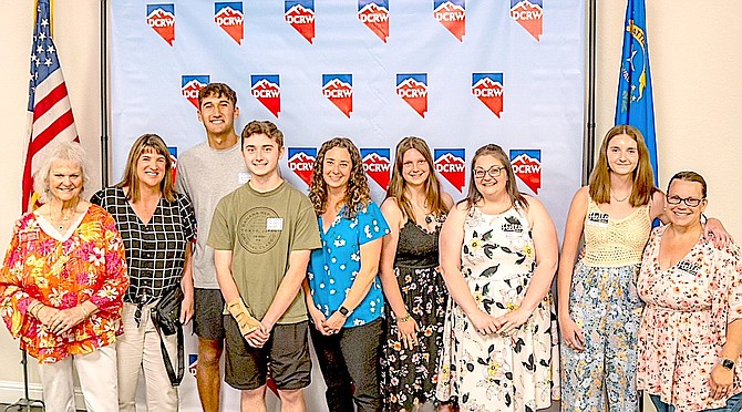 Brenda Robertson, far left, with the four 2024 scholarship recipients and their mothers Brandi and Reese Torres, Liam and Jackie Wall, Xaraya Fristed and Alia Marcoccia, and Kyla and Lindsey Frueh.