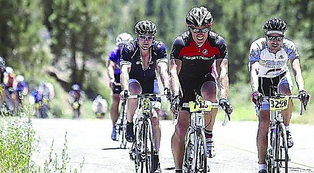 Riders are shown during previous editions of the annual Death Ride cycling event in and around the Markleeville area. The 2024 event begins early Saturday, with highway closures scheduled throughout the region.