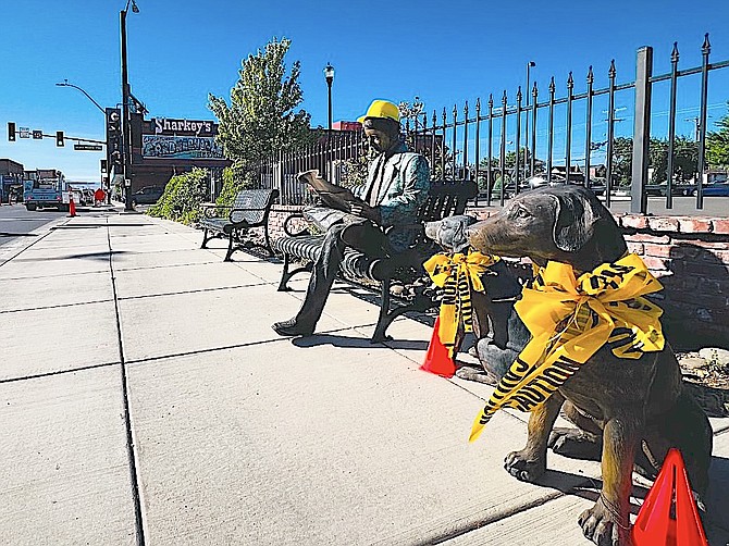 Main Street Director Jen Tune took this photo of the Gardnerville Reader in construction garb. We don't know who'd dressing that guy up, but we bet he's reading The Record-Courier.