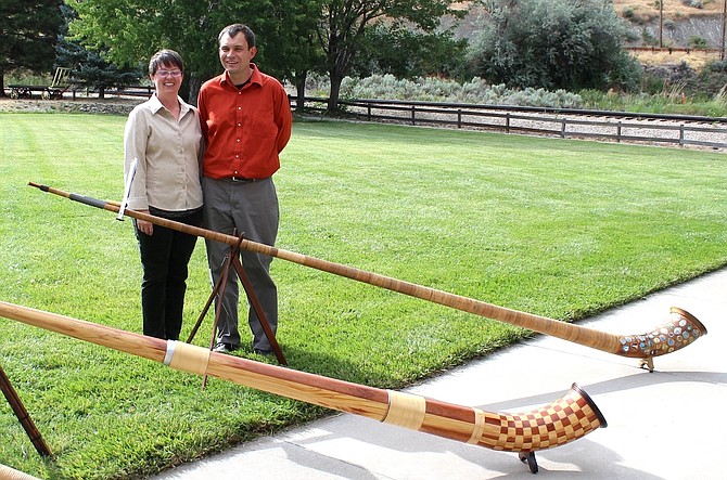 Alphorn musicians, teachers and builders Brandi and Lindsey Jones, owners of Silver & Brass Music Co., are the only ones who craft the unique horn in North America.