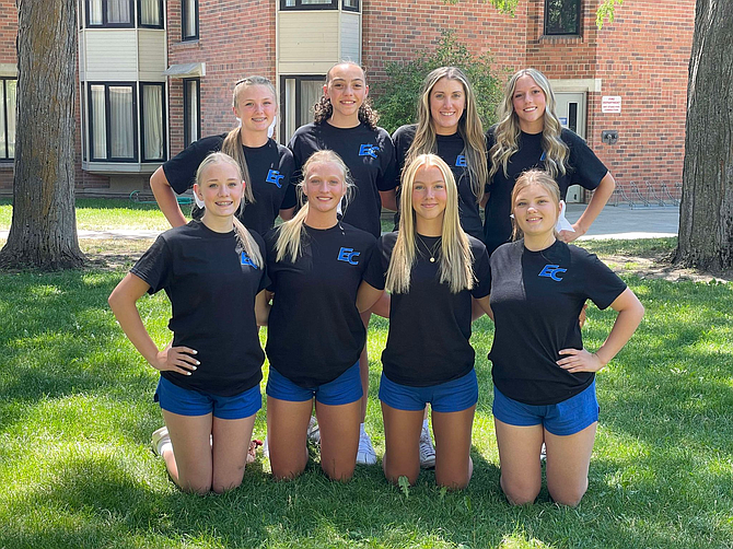 The Eatonville High School Cheer squad posed for a photo while at cheer camp. Back row from left: Madison McChesney, Kaydence Tatum, Coach Rylea Foehl, Trinity Woods. Front row from left: Bridget Laurent, Jenae Roulst, Lila Mahon, Alyssa Jacob’s. Squad members not at the camp: Peyton Linquist, Elizabeth Jacobsen and Makayla Wood.