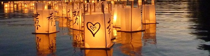 Candle-lit lanterns will spark hope at From Hiroshima to Hope, Seattle’s annual lantern-floating peace ceremony, on Tuesday evening, August 6 at Green Lake.