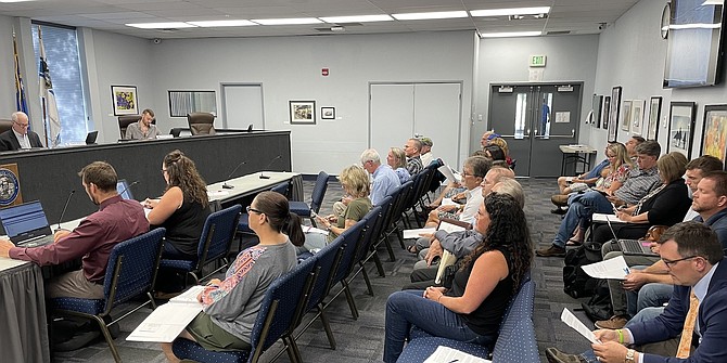 A packed board room for the Carson City Planning Commission hearing on the old K-Mart building on Wednesday.