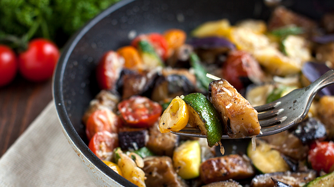 Tomato eggplant zucchini bake.