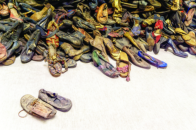 Prisoners’ shoes left in barracks of Auschwitz-Birkenau concentration camp