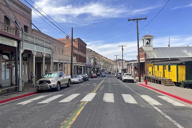 Cars line the main stretch of Virginia City that attracts tens of thousands of tourists.