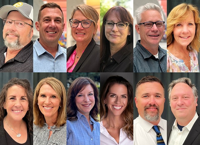 (top row, from left) Virgil Berry, Ryan Icanberry, Sherri Louthan, Cheryl Macy, Mike Maiello, Dr. Sue Moulden-Horton, (bottom row, from left) Christie Perkins, Kari Pryor, Dr. Tanya Scott, Raegan Virgil, Rodney Wade and Jason Zona are the newly appointed Carson City School District principals or administrators for the 2024-25 school year.