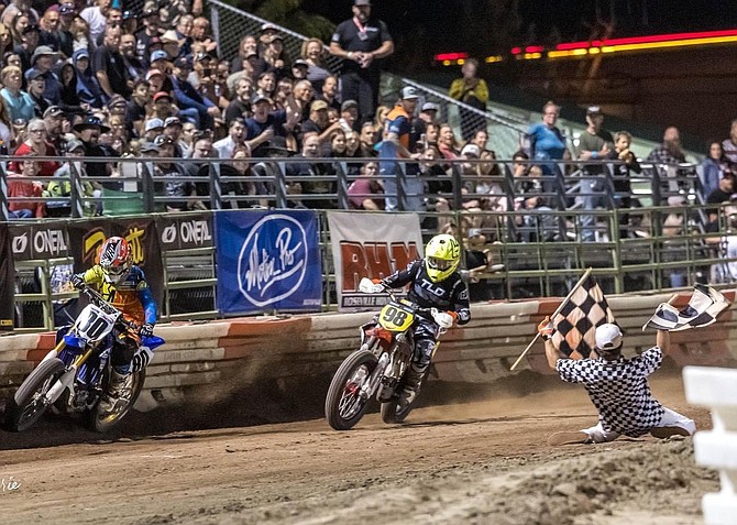 A shot of the finish line during a flat-track race at Fuji Park last year. The eighth annual Outlaw Series race on August 23 and 24 will also serve as a fundraiser for Matt Buyten, a local FMX rider who was paralyzed after a crash in late June.