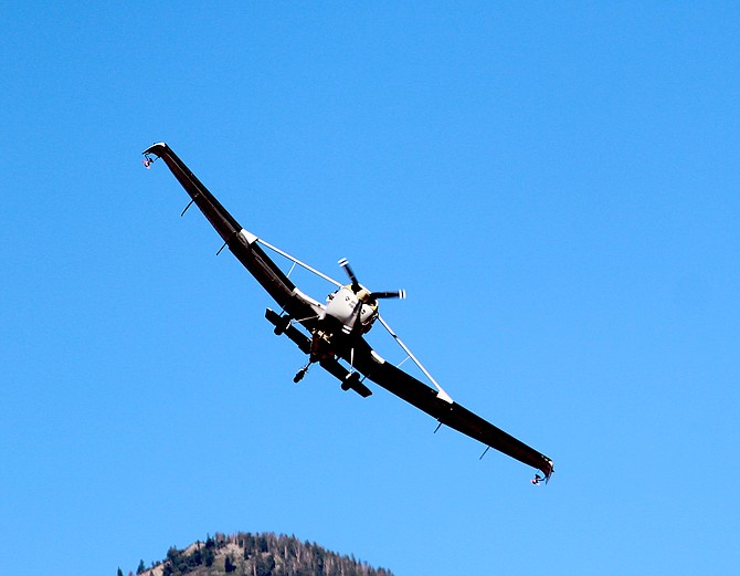 Frey Spray flies over the Bently Trail in northern Carson Valley on Saturday morning.