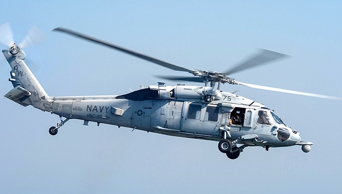 A Navy MH-60S Seahawk helicopter, the type involved in a training incident at Naval Air Station Fallon on Thursday.