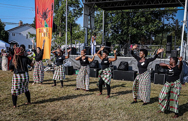 The opening dancers to the fashion show at the Sounds of Africa Festival held Saturday, Aug. 17 at Garfield Park in Everett.
The festival featured music, booths, food, drink and many people in native dress from many countries. It was put on by the Washington West African Center.
The dancers include Noelle, Diana, Malika, Daisy-Ann, Absa, Sofia and Irene.