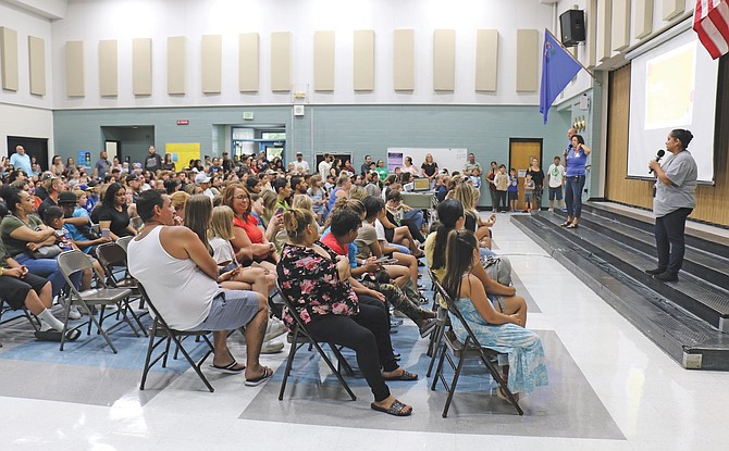 Jennifer Ward, Fremont Elementary School principal, greets families Aug. 16, 2024.