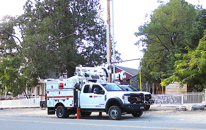 NV Energy troubleshooters parked along Genoa Lane around 9 a.m. Friday.