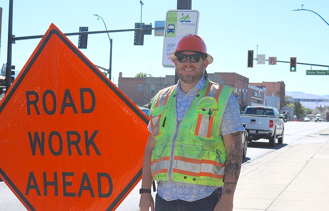 Project engineer Wes Osmer stands next to one of the last construction signs along Main Street in Gardnerville on Monday.