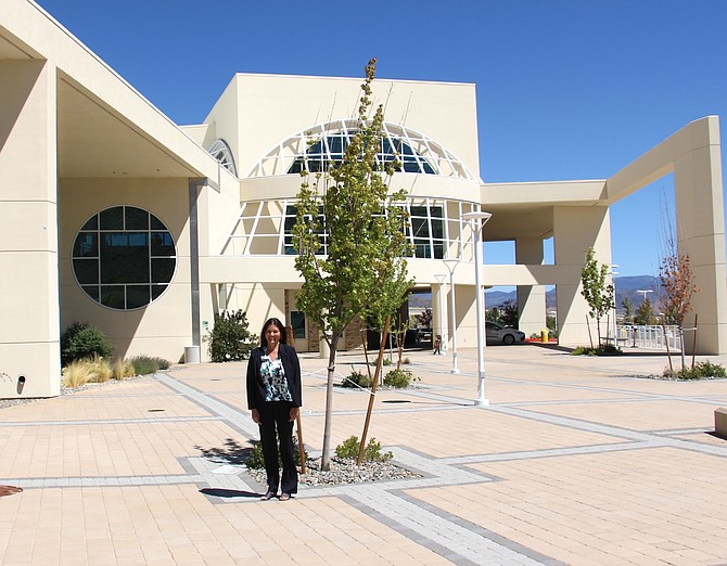 Carson Tahoe Health President and CEO Michelle Joy on the patio of the Regional Medical Center in north Carson on Aug. 13, 2024.