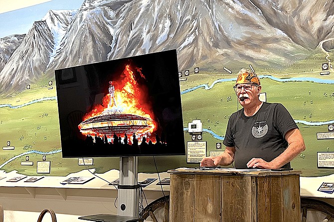 Dennis Little conducts a slide show for members of the Douglas County Historical Society at the Carson Valley Museum & Cultural Center on Aug. 8.