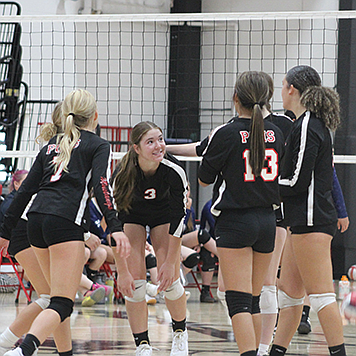 The Pershing County Mustangs celebrate a point against the Silver Stage Nighthawks at Wednesday's (Aug. 28) game, hosted by Pershing County.