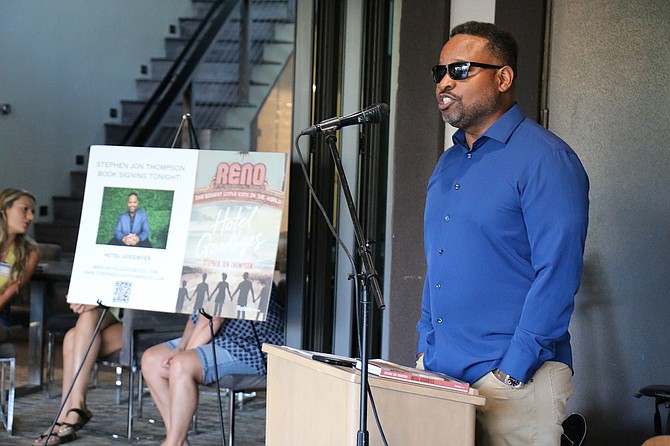 ‘Hotel Goodbyes’ author Stephen Jon Thompson at his book launch Sept. 1, 2024 in Carson City.