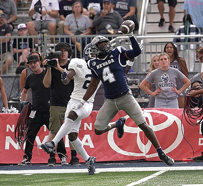 Nevada's Kitan Crawford breaks up a pass against Georgia Southern on Sept. 7, 2024 at Mackay Stadium.