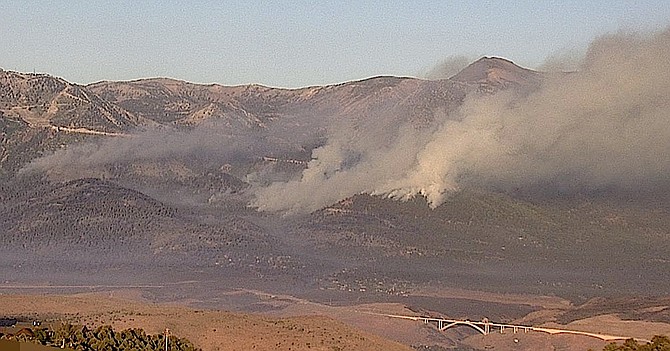 The Davis Fire was smoking at 7 a.m. Tuesday as seen from the Calaveras Alert Wildfire camera near Virginia Highlands.