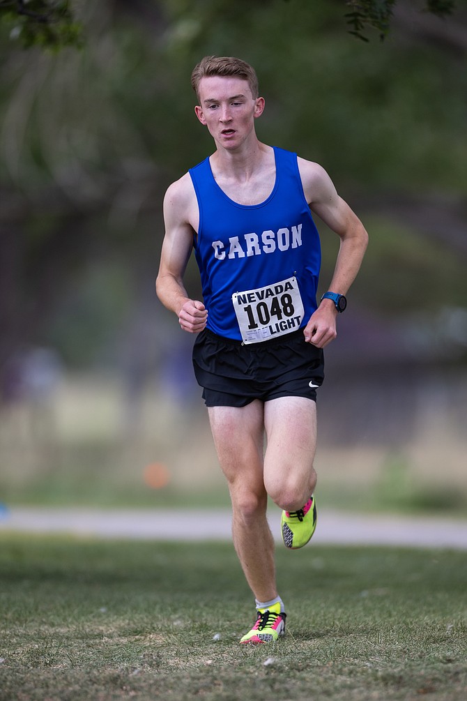 Carson High’s Sean Thornton competes during the Douglas High class races at Lampe Park in late August.