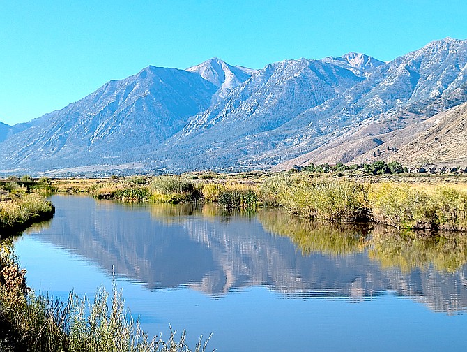 Jobs Peak is reflected in the water along the River Fork Ranch Trail in Genoa on Saturday. Photo special to The R-C by Cynthia Miles.