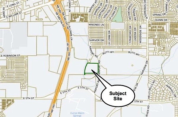 The location of a proposed personal and RV storage project off Airport Road, the third storage project heard by the Planning Commission in as many months.