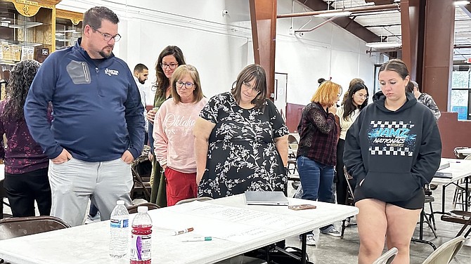 Lyon County School District staff and community members brainstorm in a tabletop exercise the types of program priorities and facilities needs that would be adequate or suitable to help make those programs happen for students and schools Sept. 16 at Dayton High School.