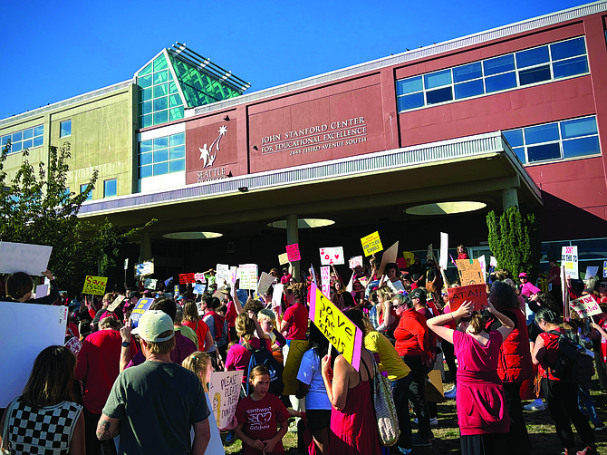 Over 350 community members rallied to protest the SPS school closure proposals last week at John Stanford Center for Educational Excellence.