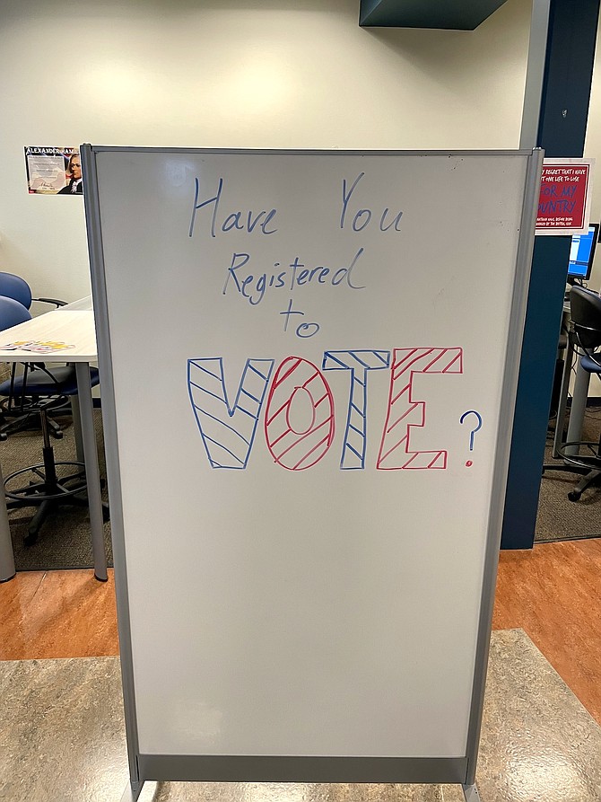 A message in the student center in Western Nevada College on Sept. 17.