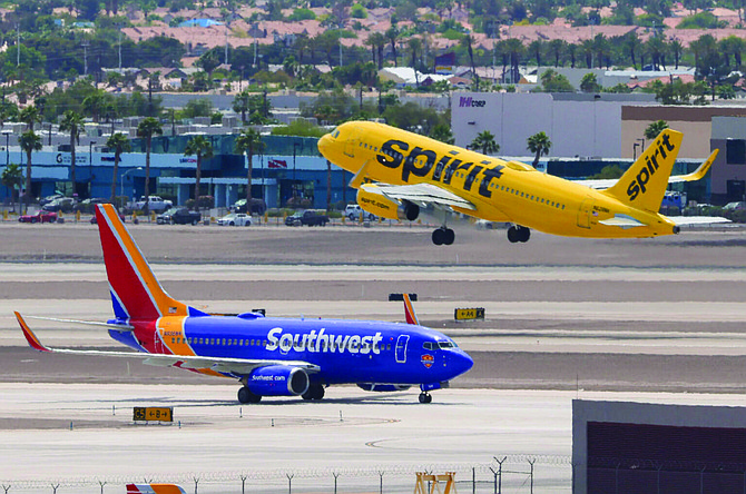 Spirit Airlines and Southwest Airlines flights at Harry Reid International Airport on May 24, 2023.