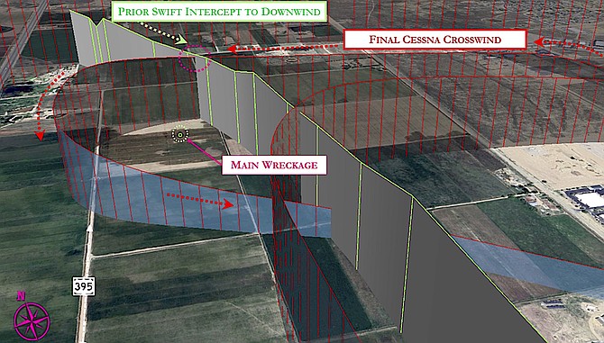 The relative paths of the two aircraft on Sept. 16 from an NTSB report.