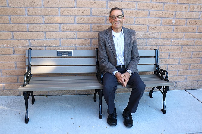 Former Carson City Superintendent Richard Stokes was honored by the Carson City School Board with a bench that has an inscription expressing thanks for his service to the district in the top role between 2008 and 2022.