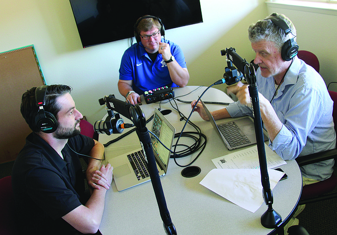 From left: Nevada News Group sports director Carter Eckl, show producer Jeff Mulvihill Jr., and NNG news editor Duke Ritenhouse record an episode in September.