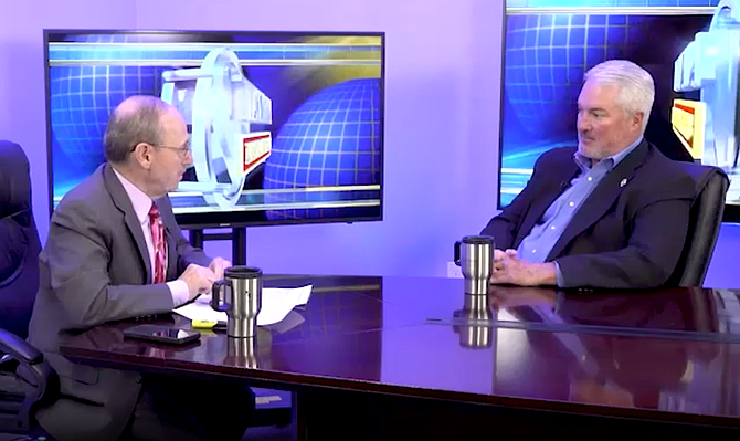 A screenshot from Nevada Newsmakers of host Sam Shad (left) interviewing Sparks Mayor Ed Lawson on Oct. 6, 2024.