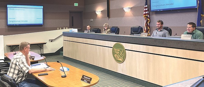 Nevada U.S. Rep. Mark Amodei addresses the Oct. 3 Churchill County Commission meeting.