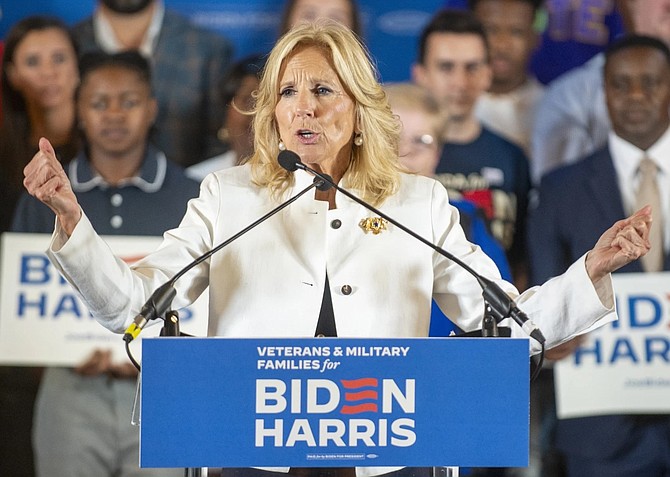 The Associated Press
Jill Biden campaigns for her husband President Joe Biden in the file photo. The First Lady is expected to be in Carson City on Sunday campaigning for Kamala Harris.