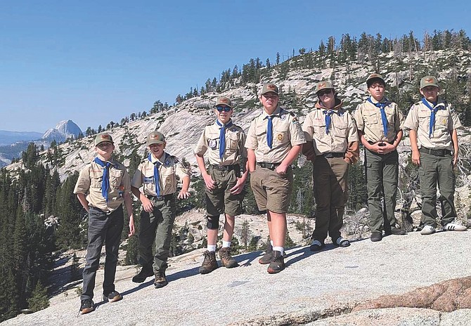 Boy Scouts from Fallon Troop 1776 at Olmstead Point.From left: Atticus Mayer, Gavin Sellstrom, Ben Halliquist, Jack Fecht, Garrison Doty, Dominik Mora and Lucian Francis.