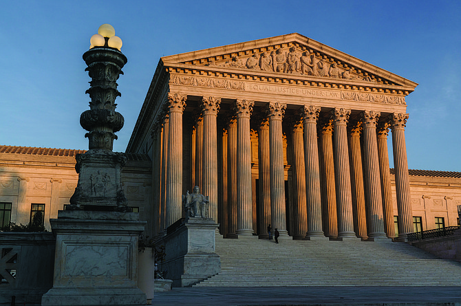 The Supreme Court is seen at sundown in Washington on Nov. 6, 2020.